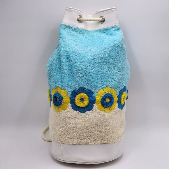 TOCCA Vintage RARE HTF Terrycloth Floral Beach Sack Backpack Bag - Picture 1 of 13